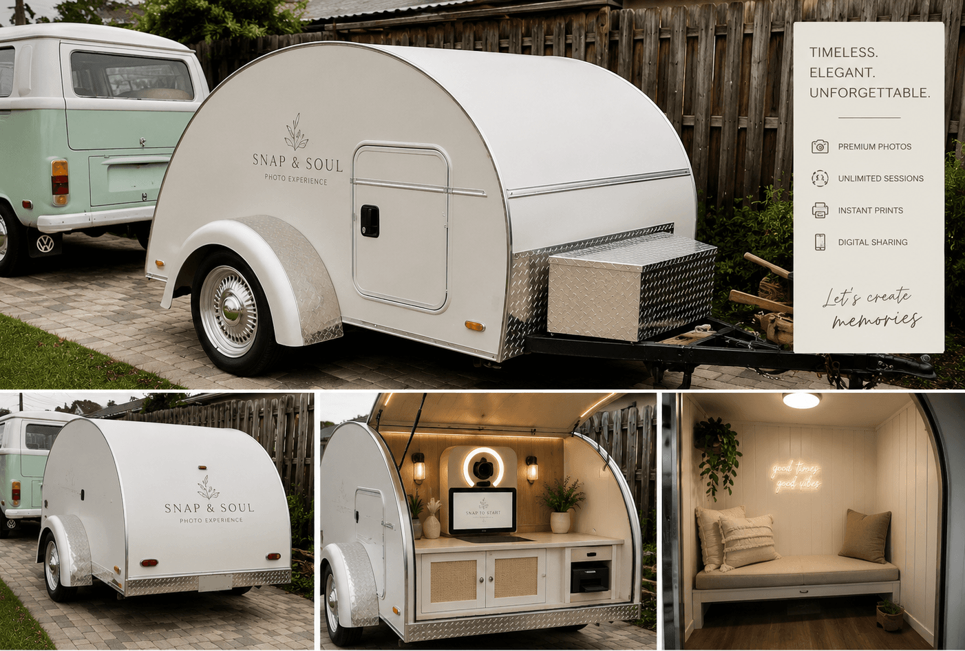 Concept rendering of a possible teardrop camper photo booth exterior and interior